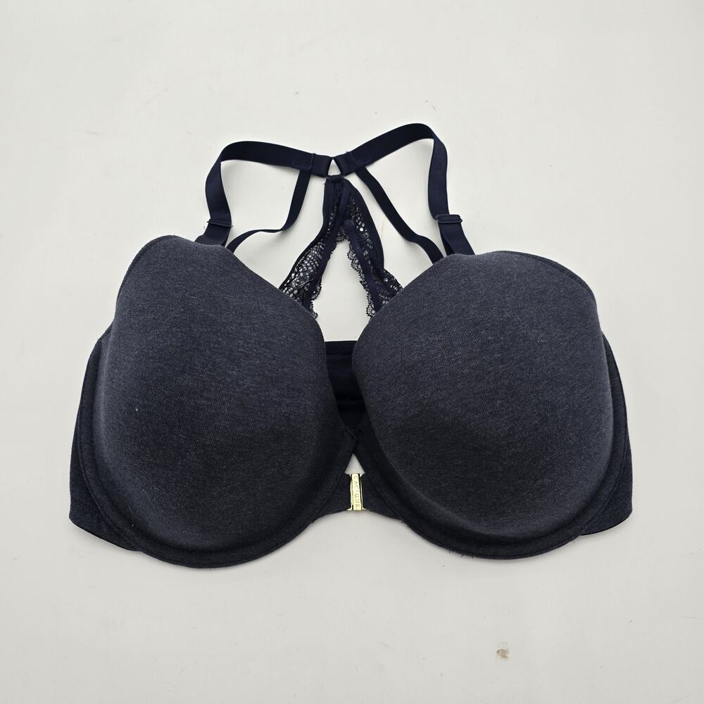 Cacique Bra 40G Blue Cotton Underwire Padded Lightly Lined T Shirt T Back Lace